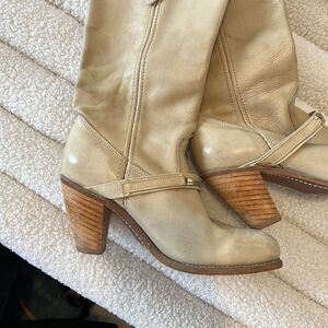 Vintage 70s cowboy boots genuine leather Western / Braided  Mid Calf Tan